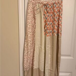 POL Floral Patchwork Wide Leg Pants - Pink and Tan